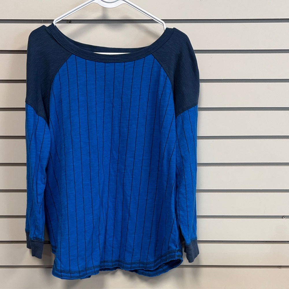 Free People Blue and Black Long Sleeve Top